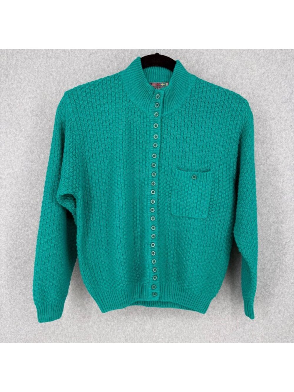 Paris Sport Club Ws VTG Button Front Cardigan Sweater Size L Green Textured Knit